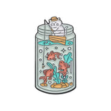 Fishing Cat Jar Brooch Enamel Pin