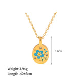 18K Gold Plated Blue Floral Stamp Necklace