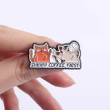 Coffee First Cat Brooch Enamel Pin