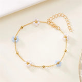 18K Gold Plated Blue-White Floral Bracelet
