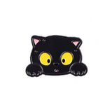 Confused Black Cat Brooch Enamel Pin
