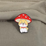 Mushroom Puppy Dog Brooch Enamel Pin