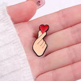 Korean Finger Heart Brooch Enamel Pin