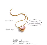 18k Gold Plated Pink Shell Heart Necklace with size measurement