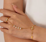 18K Gold Plated Pearl Butterfly Hand Chain wore on a hand