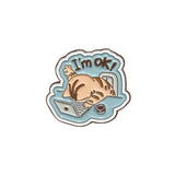Overworked Cat Metal Enamel Sticker