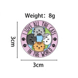 I Love All The Cats Brooch Enamel Pin with size measurement