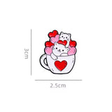 Hearts And Cats Brooch Enamel Pin with size measurement