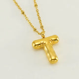 18k Gold Plated Bubble Initial Necklace with letter T