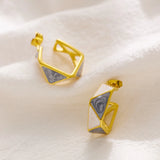 18K Gold Plated Blue White Enamel Hoops placed on different place