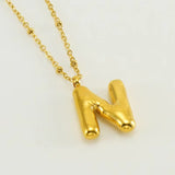 18k Gold Plated Bubble Initial Necklace with letter N