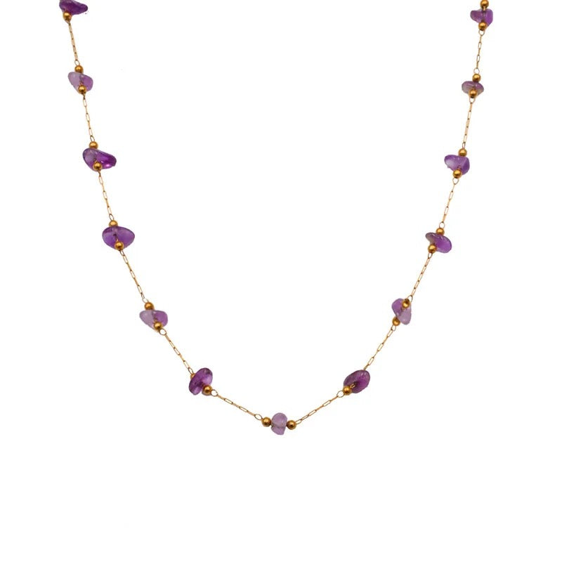 Yellow Gold Amethyst Purple Necklace 18K Gold Plated Amethyst