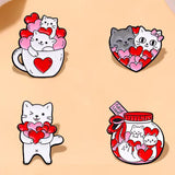 4 different Full Of Love Cats Jar Brooch Enamel Pin