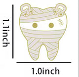 Tooth Mummy Dental Brooch Enamel Pin with size measurement