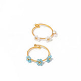 18K Gold Plated Dainty Floral Rings with white and blue flowers