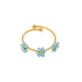 18K Gold Plated Dainty Floral Rings with blue flowers