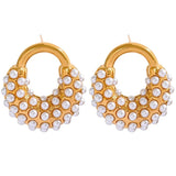 18K Gold Plated Pearl Baguette Studs