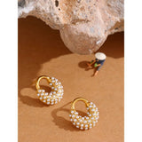 18K Gold Plated Pearl Baguette Studs