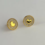 18K Gold Plated Coin Heart Studs