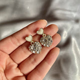 White Encrusted Heart Earrings