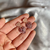 Mauve Encrusted Heart Earrings