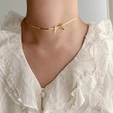 18K Gold Plated Herringbone Bow Choker
