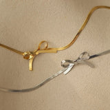 18K Gold Plated Herringbone Bow Choker