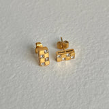 18k Gold Plated Checkered Studs