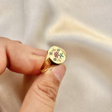 18K Gold Plated Red Carnation Stamp Ring