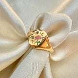 18K Gold Plated Red Carnation Stamp Ring