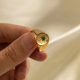 18K Gold Plated Palm Tree Stamp Ring
