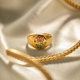 18K Gold Plated Carnation Stamp Ring