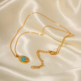 18K Gold Plated Blue Floral Stamp Necklace