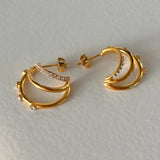 18K Gold Plated Three Layer Coral Zircon Hoops