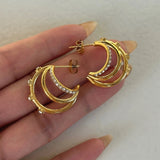 18K Gold Plated Three Layer Coral Zircon Hoops