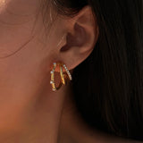 18K Gold Plated Three Layer Coral Zircon Hoops