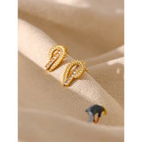 18K Gold Plated Studded Leaf Earrings