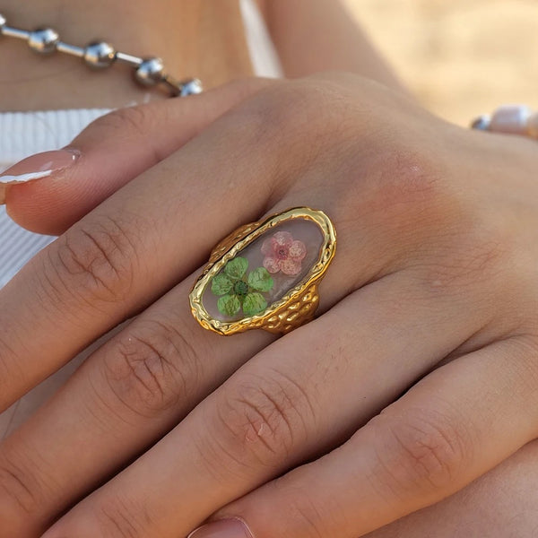 18K Gold Plated Clear Floral Ring