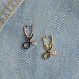Gold Black Stethoscope Medical Brooch Enamel Pin