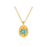 18K Gold Plated Blue Floral Stamp Necklace