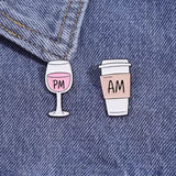 AM PM Drinks Set Brooch Enamel Pin