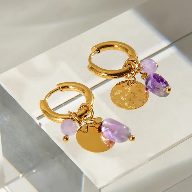 18K Gold Plated Amethyst Huggies