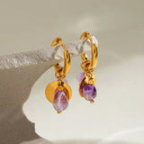 18K Gold Plated Amethyst Huggies