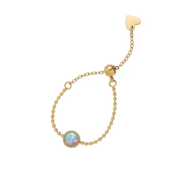 18K Gold Plated Opal Stone Chain Ring