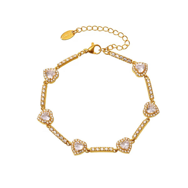 18K Gold Plated Studded Heart Bracelet