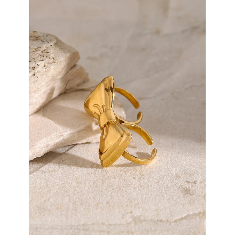 18k Gold Plated Bow Double Finger Ring