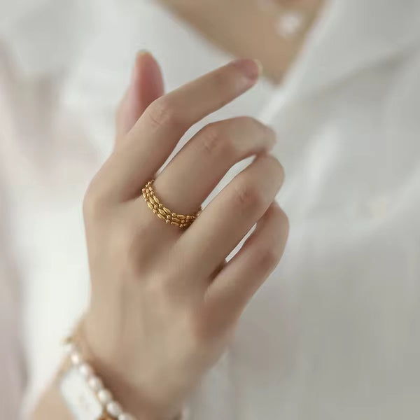 18K Gold Plated Layered Chain Ring