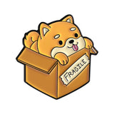 Fragile Dog In A Box Enamel Pin