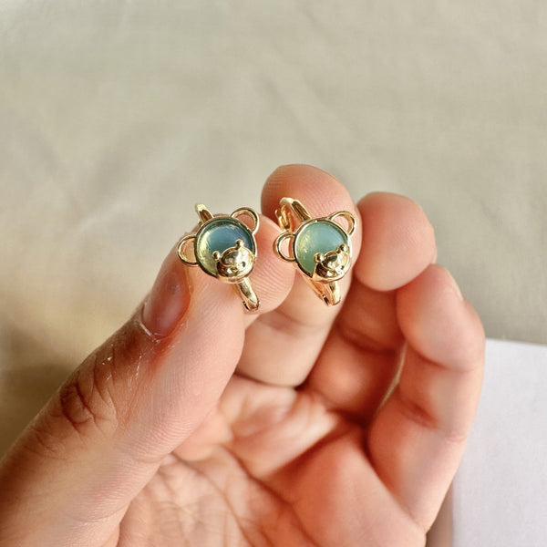 18K Gold Plated Cyan Teddy Hoops