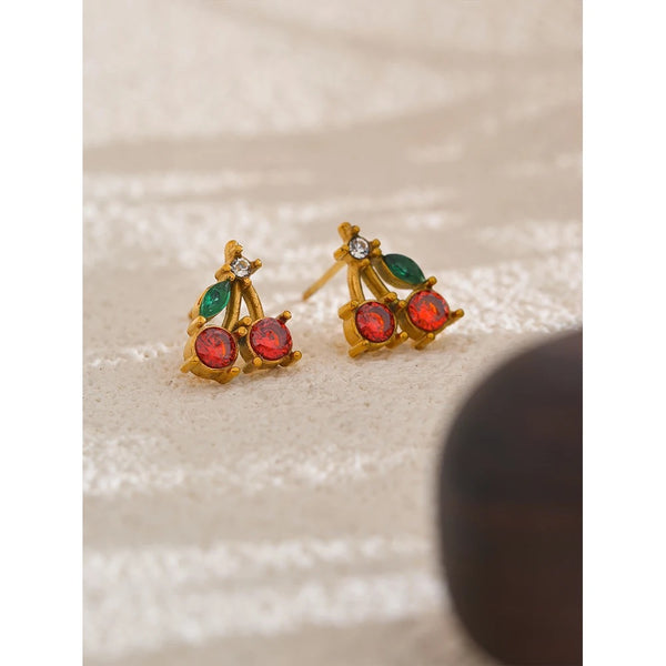 18K Gold Plated Vintage Cherry Studs